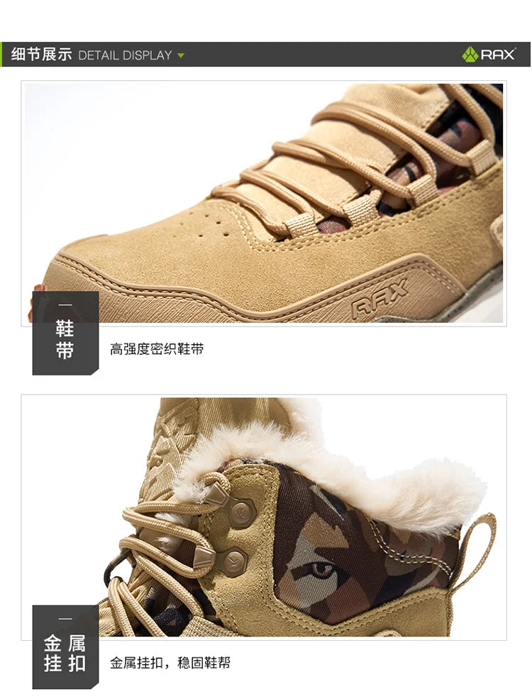 RAX Waterproof Hiking Shoes Men Winter Outdoor Sneakers for Men Snow Boots Plush Mountain Snowboots Outdoor Tourism Jogging Shoe