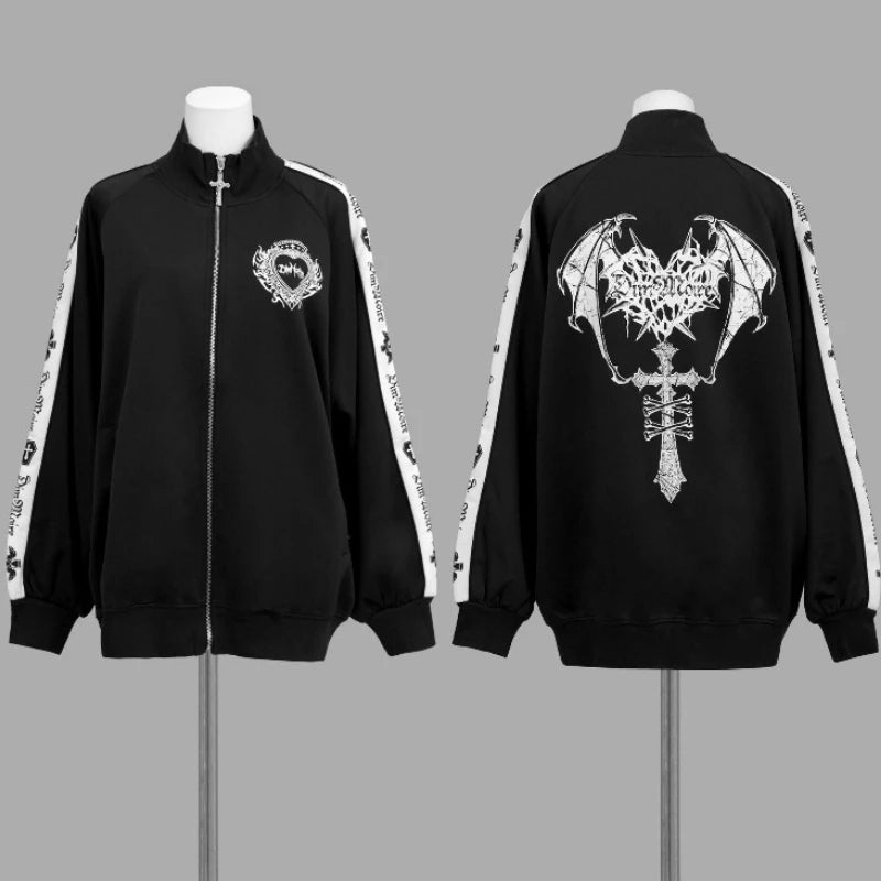 Japanese Punk Style Hoodies Coats Y2k Aesthetic Women Printing Oversized Jackets Gothic Csual Grunge Double Zippers Sweatshirts