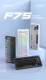75% Hot Swap Gaming Keyboard Wireless FREEWOL F75 RGB Mechanical Keyboard with Metal Knobs AULA F75 Same Model,Tri-Mode,4000 mAh