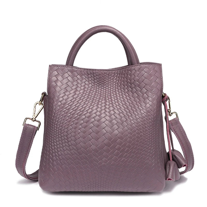 Fashionable and luxurious woven pattern casual versatile black woven pattern daily commuting cowhide women's handbag