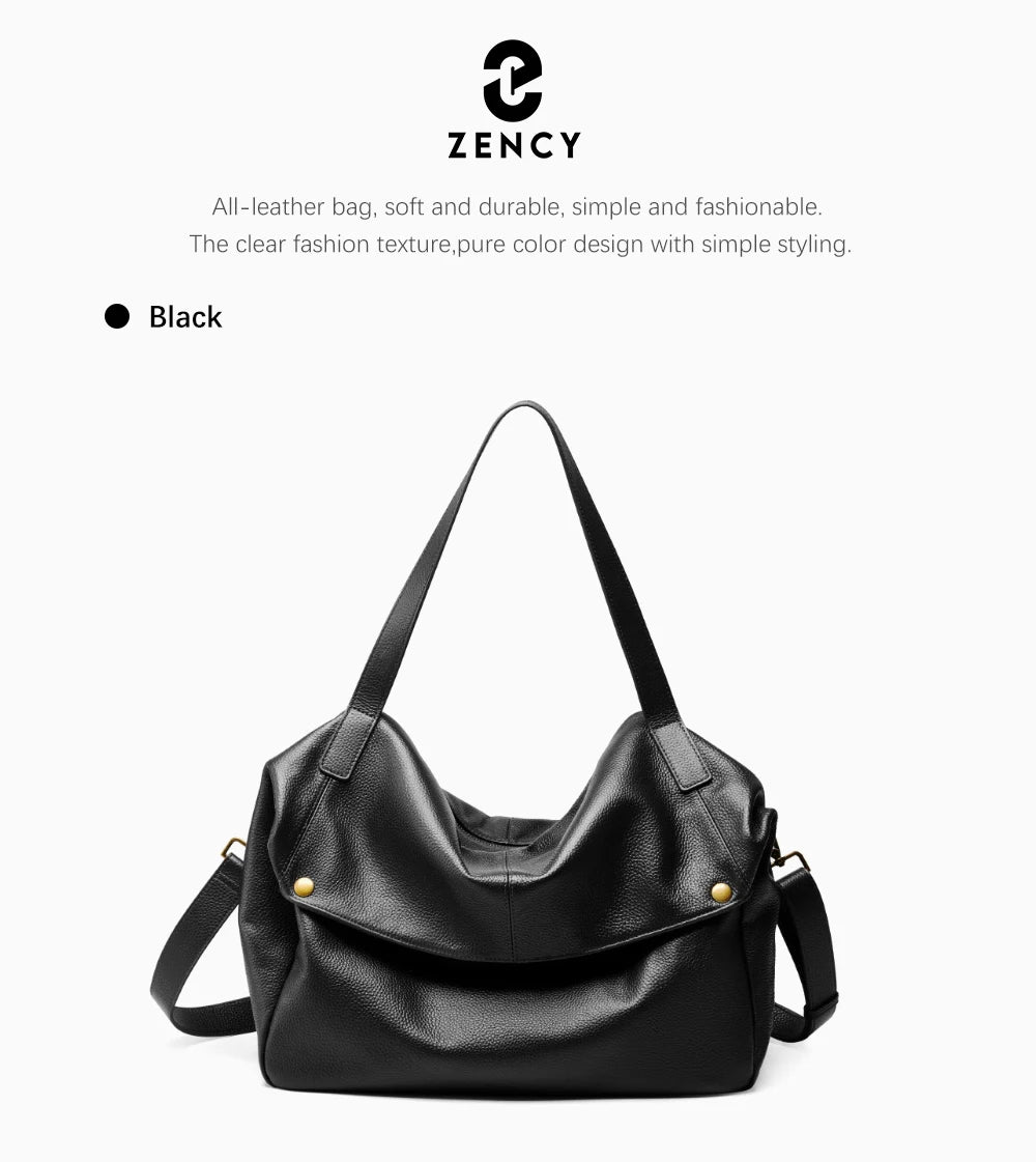 Zency Large Capacity Shoulder Bag Purse Genuine Leather Women's Work Tote Bag Handbag Shopper Bag Pocket For A4 ipad Crossbody