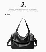 Zency Large Capacity Shoulder Bag Purse Genuine Leather Women's Work Tote Bag Handbag Shopper Bag Pocket For A4 ipad Crossbody