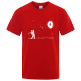 Men's High Quality Cotton Blend Funny Astronaut Print Summer T Shirt Loose O-neck Men Tshirt Short Sleeve T-shirt Male Tees Tops