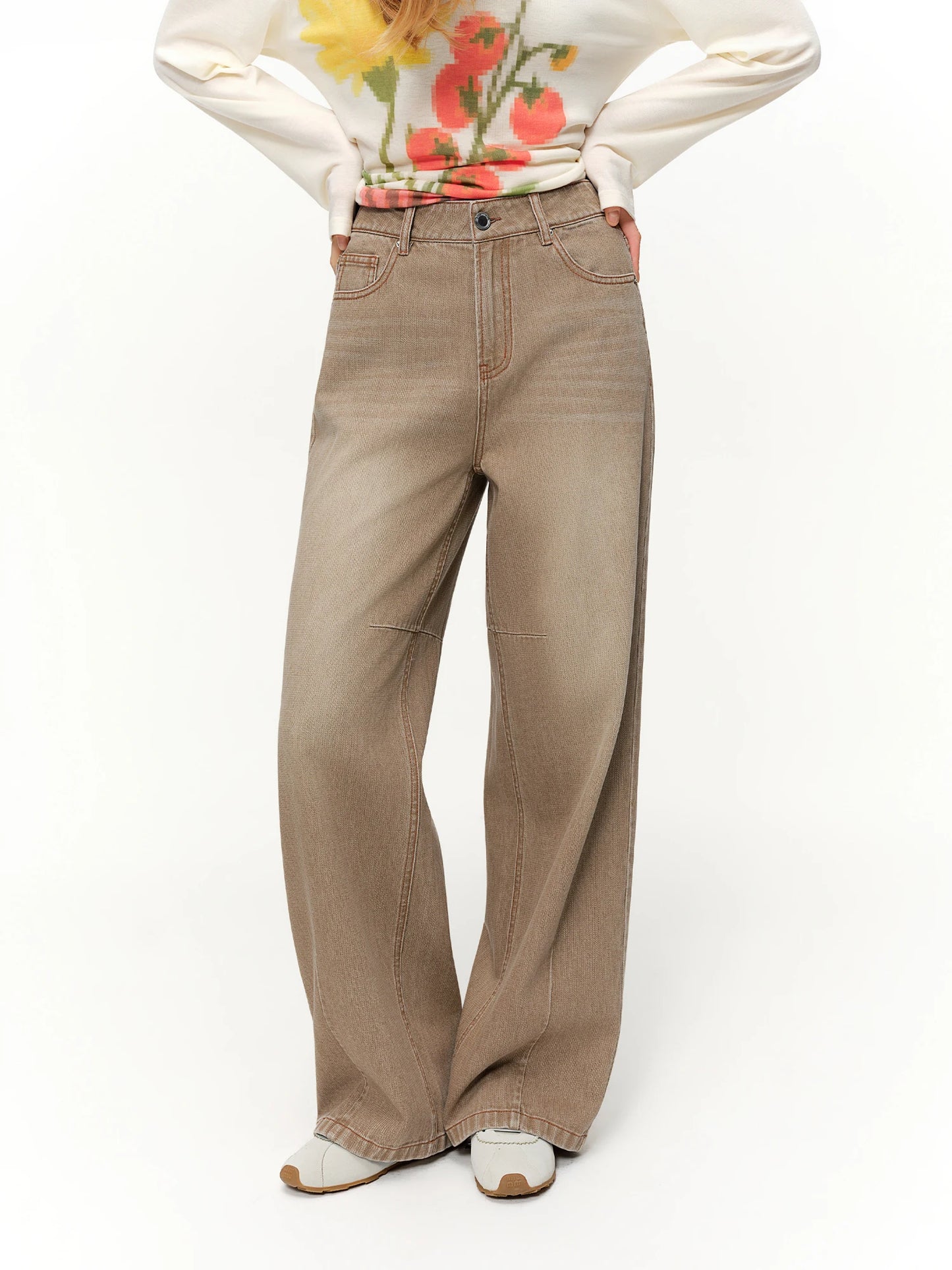 DUSHU High-Waist Straight Leg Jeans | Retro Washed Denim