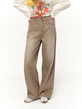 DUSHU High-Waist Straight Leg Jeans | Retro Washed Denim