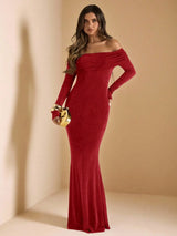 Elegant Open-Shoulder Bodycon Fishtail Dress
