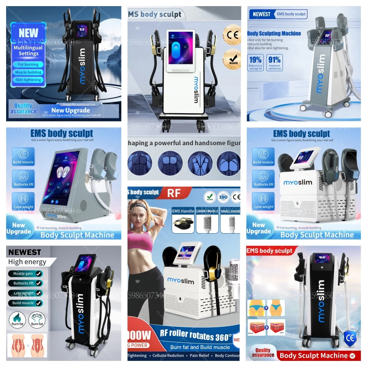 MYOslim 6500W EMS Body Sculpt Machine - Electromagnetic Therapy Fat Slimming Muscle Stimulation for Fitness And Body Shaping