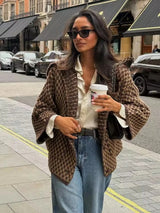 Autumn Brown Knit Cardigan - Elegant USA-Made Loose Sweater Coat
