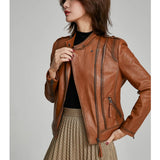 Women's Short Genuine Sheepskin Biker Jacket