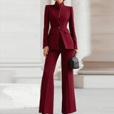 Elegant Long Sleeved Blazer+Pants Suit Autumn Simple Solid Color Commuting Outfit Women's Temperament Slim Fit Professional Set