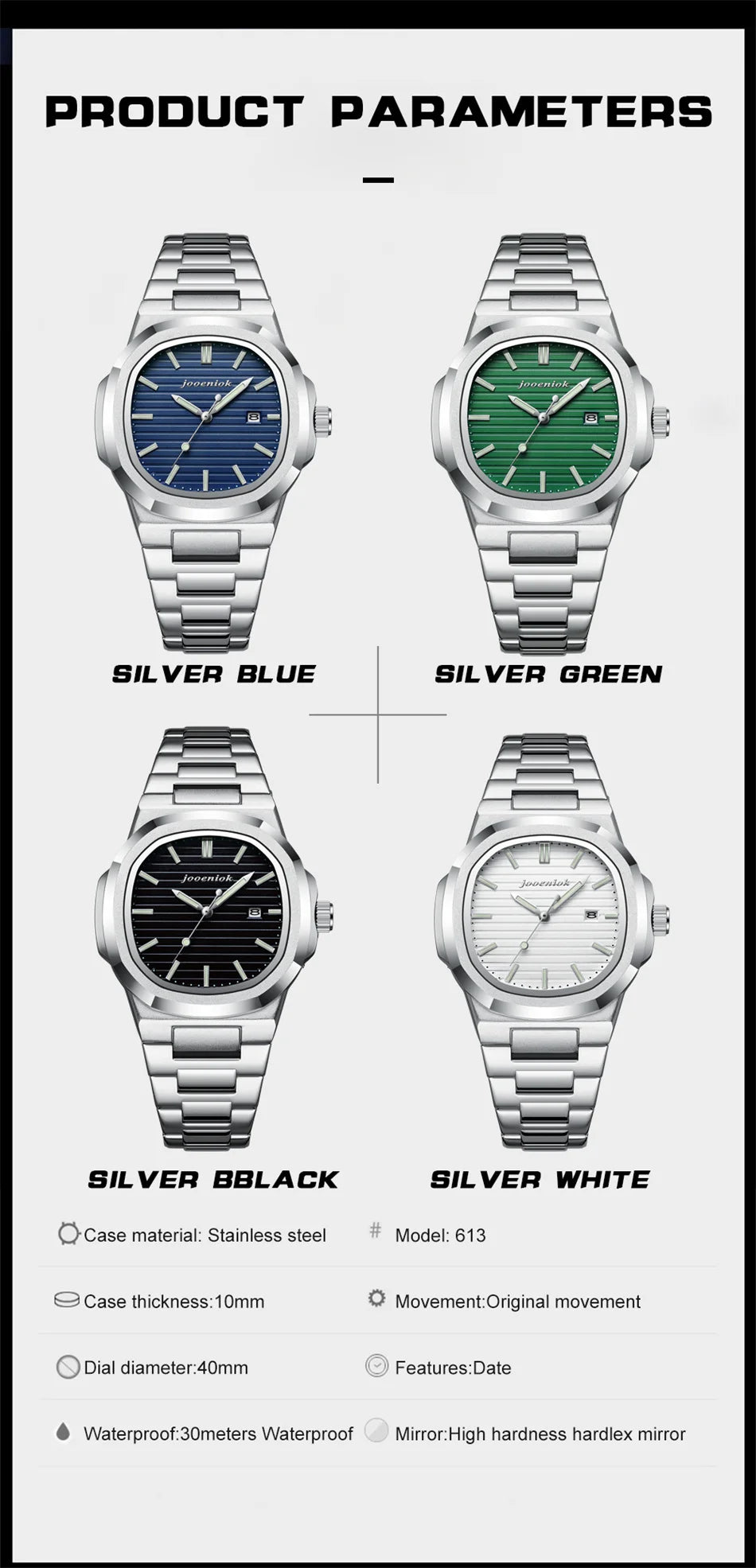 2025 New luxury military man watch square waterproof bright Date week men watch stainless steel Quartz men watches Reloj + box