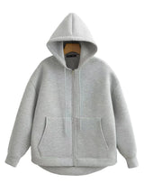 HH Autumn Women Casual Hooded Jacket Loose Oversize Zipper Hoodie Sweatshirts Solid Coat Office Lady Chic Outwear Tops