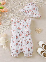0-18 Months Baby Girl Clothes Set 2Pcs Daisy Print Romper Ruffle Bow Jumpsuit + Hat Summer Infant Newborn Casual Clothing Outfit