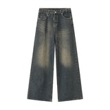 Men's Washed Blue Loose Straight-Leg Jeans