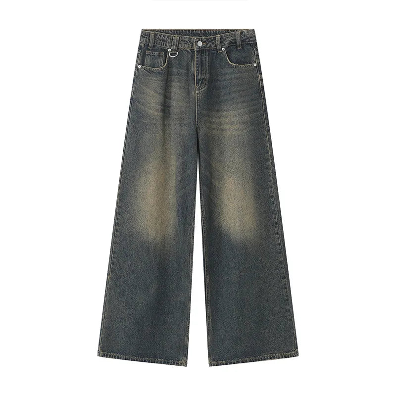 Men's Washed Blue Loose Straight-Leg Jeans