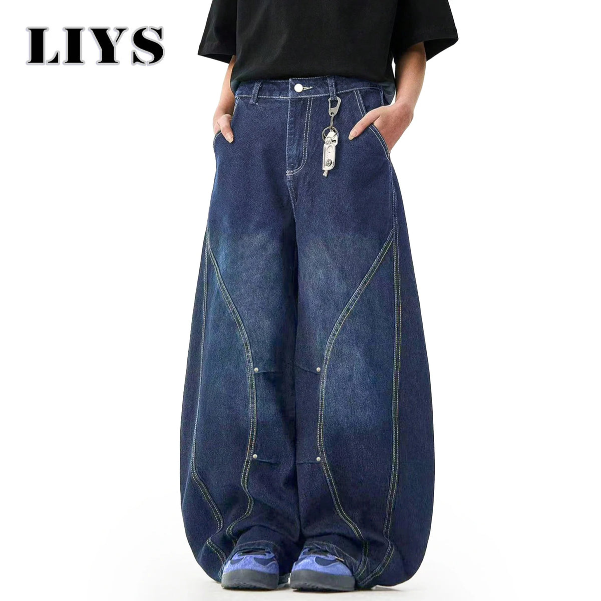 Unisex Blue Wide-Leg Balloon Jeans