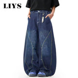 Unisex Blue Wide-Leg Balloon Jeans