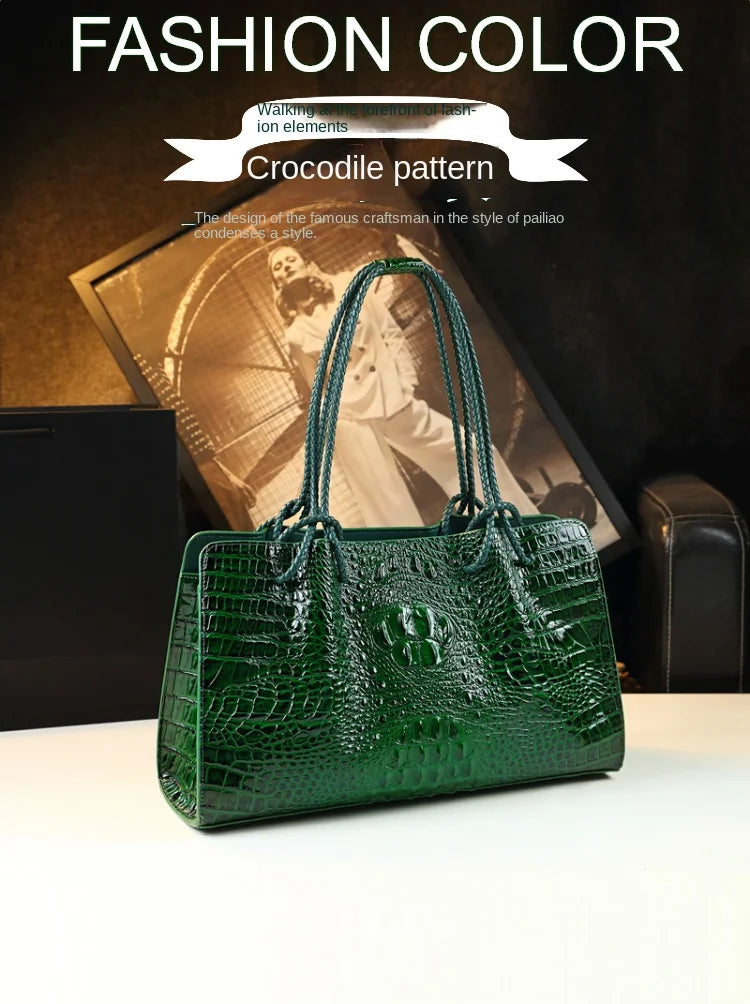 Luxury Genuine Leather Women's Bag Red Crocodile Pattern Ladies Handbags Tote Bag Fashion Travel Portable Shoulder Underarm Bags