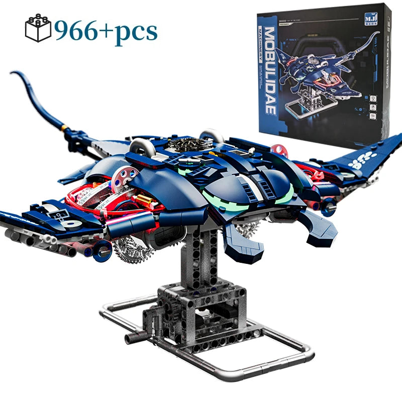 Mechanical Sea Animals Building Blocks DIY Movable Whale Octopus Manta Shark Piranha Creative Technical MOC Desktop Decor Gift