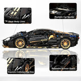 1:14 Black Sports Car Building Blocks Set, Suitable for 14+, Adult Collectiblel Assembled Model, Home Decoration & Gift
