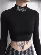 Gothic Letter Embroidery Crop Top