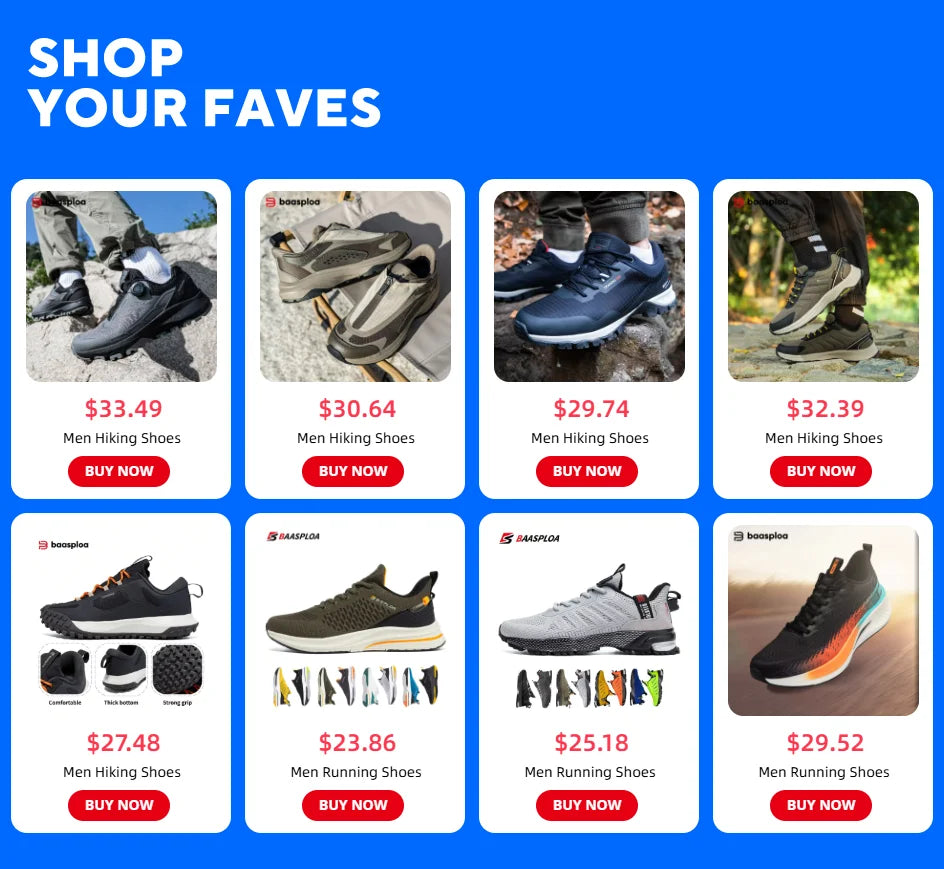 Baasploa Men Hiking Shoes Outdoor Waterproof Resistant Sneakers Male Winter Comfort Plush Warm Casual Walking Shoes Non-Slip
