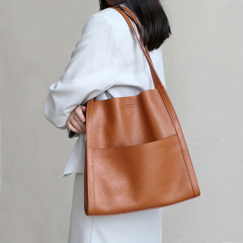 2025 New Women Bag Female Luxury Fashion Shoulder Bags Lady Soft 100% Cowhide Genuine Leather Niche Design Tote Bucket Handbag
