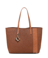 CH Fashion Women's Large Capacity Tote Bag Monogram Embossed Handbag with Metal Daily Commute Work Shoulder Bag