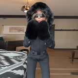 Elegant Faux Fur Hooded Women's Ski Jumpsuit