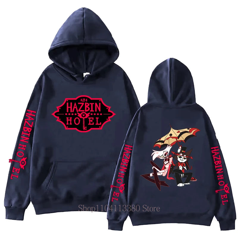 Hazbin Graphic Print Fleece Pullover Hoodie