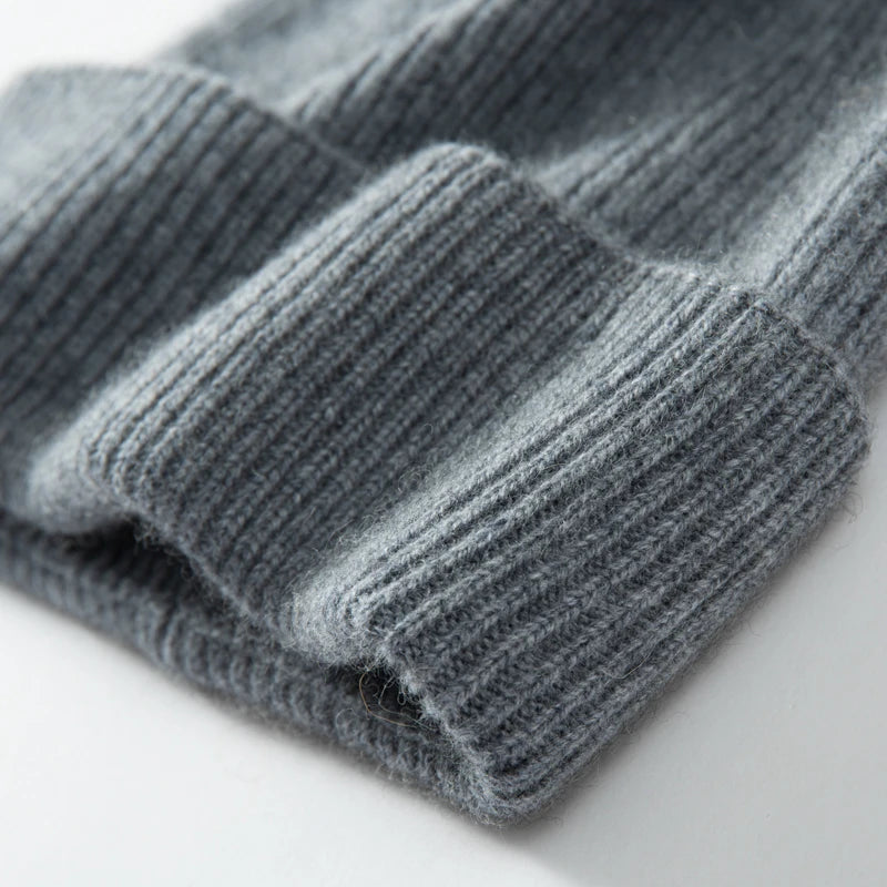 MERRILAMB 100% Cashmere Knit Beanie – Unisex Winter Hat