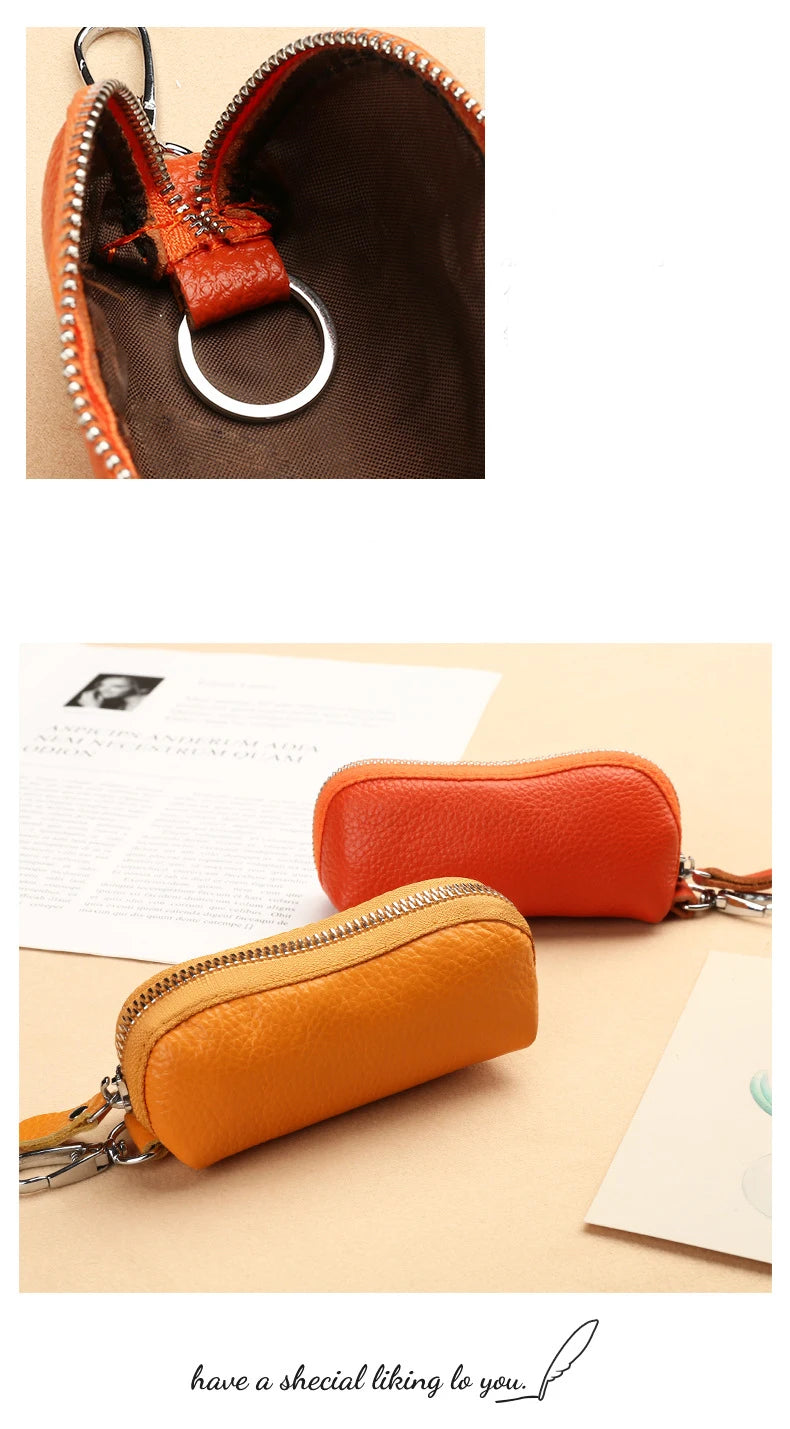 EDC Keychain for Women Genuine Leather Key Box for Car Keys Holder Case Mini  Pocket Card Wallet Coin Pouch Women's Purses