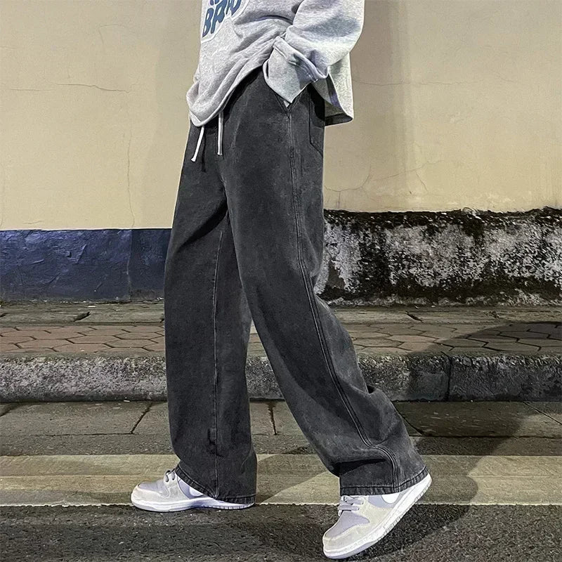 Men's Korean Wide-Leg Jeans – Relaxed Streetwear Fit