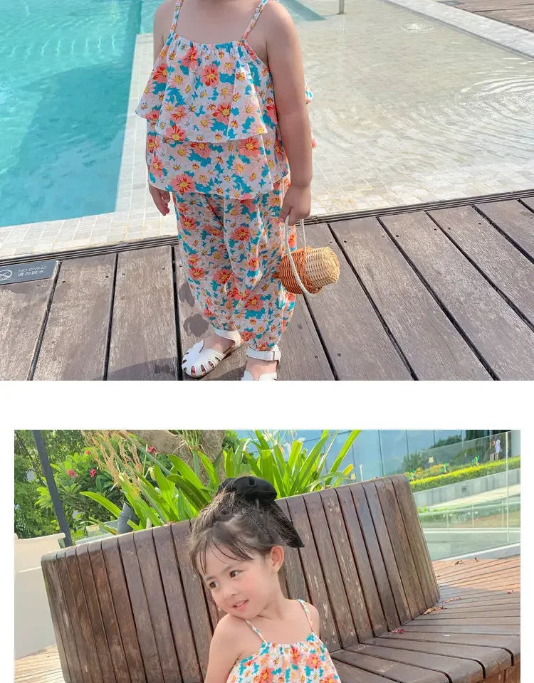 Girls' Floral Vest & Anti-Mosquito Suit
