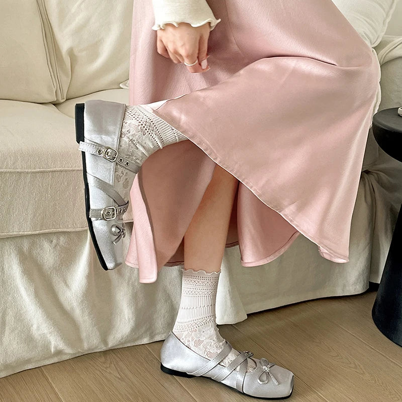 Butterfly Knot Ballet Flats – Elegant Square Toe Women's Flat Shoes