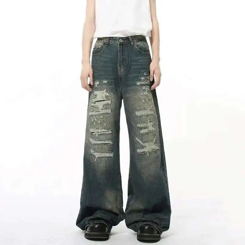 Men's Distressed Wide-Leg Jeans