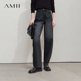 Amii casual Women's jeans 2025 Autumn new minimalist retro Women pants versatile loose cotton wide-leg trousers ladies 12553096