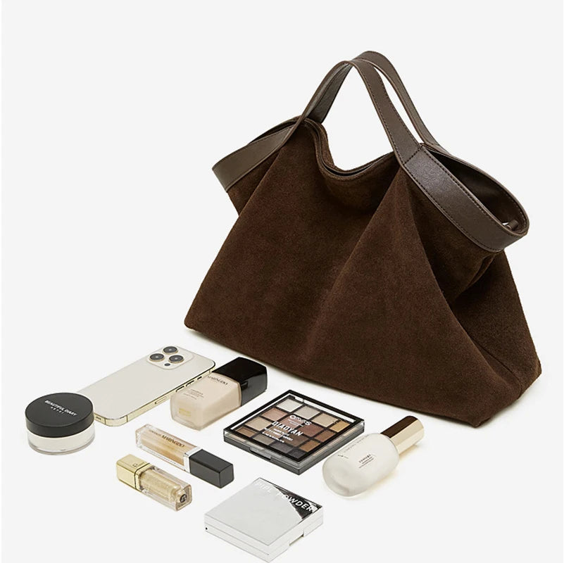 Women's Large Capacity Tote Bag 2025 New Vintage Suede Leather Spacious Crossbody Bag Commuting Versatile Trendy Premium Handbag