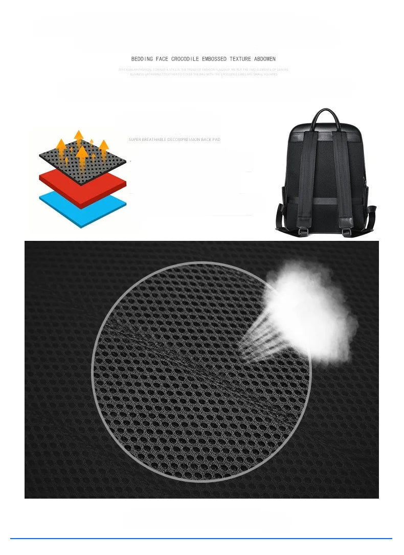 New Brand Genuine Leather Men Backpacks Fashion Real Natural Leather Student Backpack Boy Luxury Computer Laptop Bags