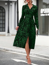 Elegant Print Belted Midi Dress