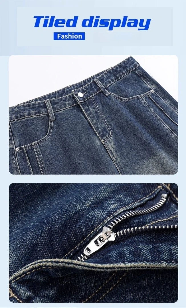 Men's Loose Straight-Leg Multi-Pocket Jeans