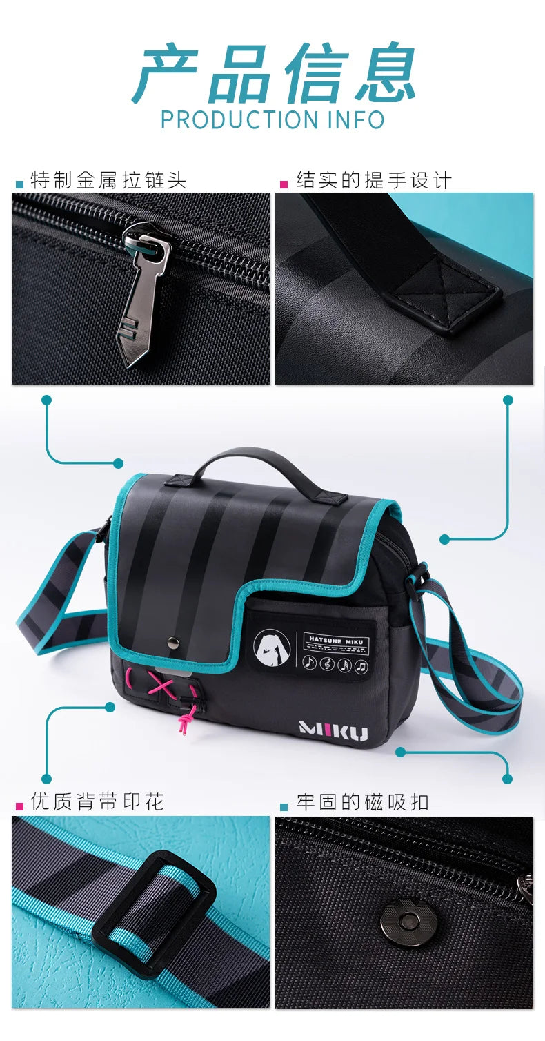 Bandai Hatsune Miku Buckle Shoulder Bag Cartoon Hatsune Miku Large Capacity Cool Storage Bag Anime Peripherals Holiday Gifts