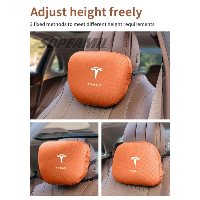 Car Double-Sided Suede Leather Headrest Neck Support Pillow Seat Waist Cushion Tesla Cybertruck Model 3 Model Y Model S Model X