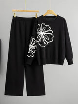 USA-Made Chic Rhinestone Knitted 2-Piece Set – High-Waist Wide Leg Lounge Outfit