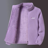 Women's Fleece Zip-Up Jacket with Embroidered Stand Collar