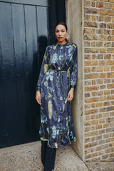 Elegant Ruffled-Neck Satin Dress