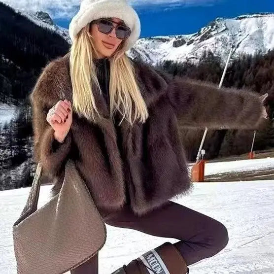Gradient Faux Fox Fur Overcoat
