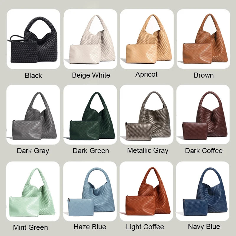 2025 Women Bag Luxury PU Leather Handbag Lady Fashion Handmade Knitting Tote Female Hand-woven Basket Shoulder Bag with Purse
