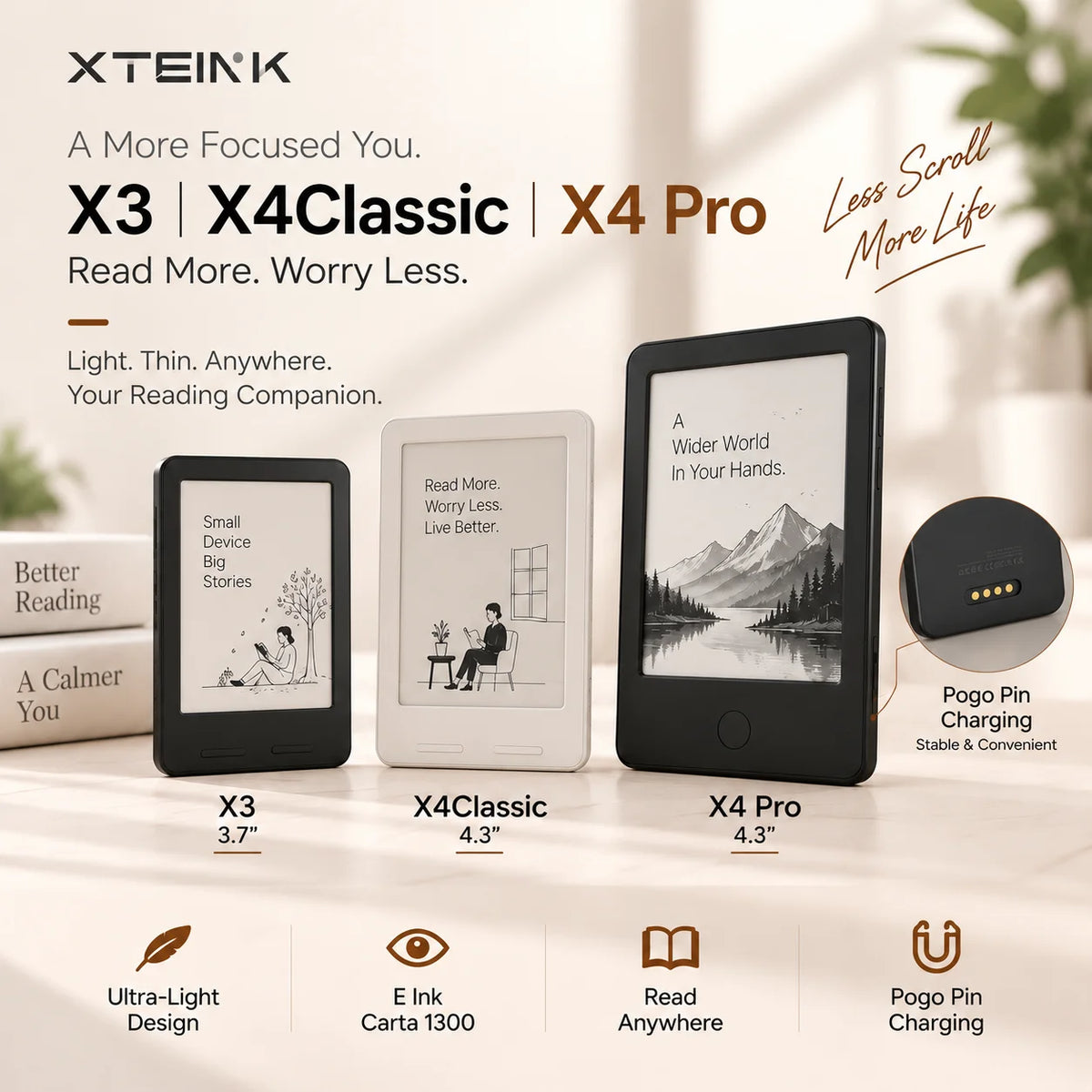 XTEINK Pocket E Ink E-Reader for Travel & Daily Reading