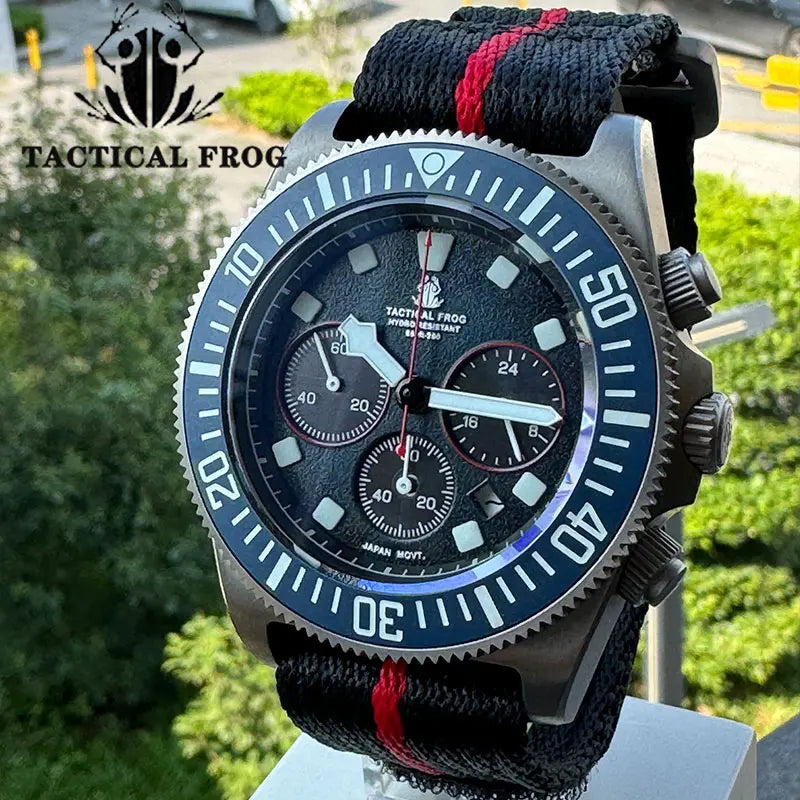 Tactical Frog FXD2 Titanium Diving Watch For Men 20ATM Chronograph VS75B Solar-powered Quartz Movement Watch BGW9 Super Luminous